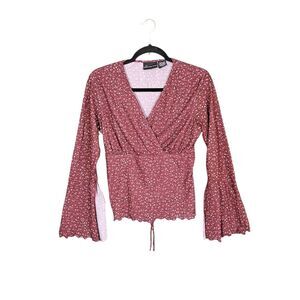 VTG No Boundaries Babydoll Top‎ Jr Large Y2K Romantic Micro Flower Lettuce Trim